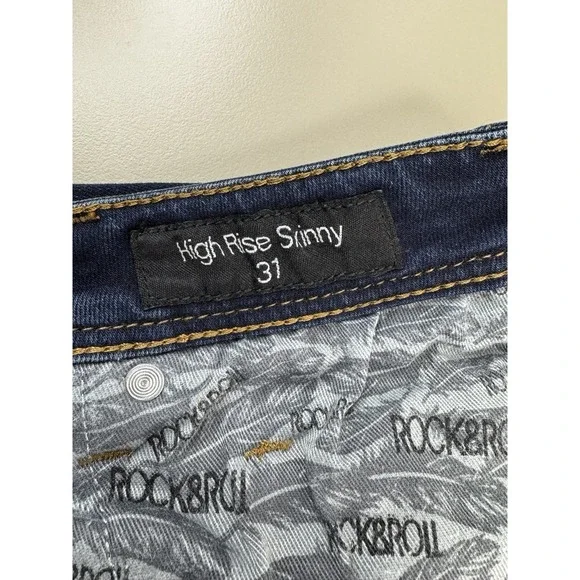 Rock & Roll Denim Womens High Rise Skinny Jean 31 Dark Wash Stretch Rodeo Punchy - Picture 9 of 13